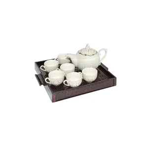 Bộ trà Bát Tràng rạn có khay 1 bình + 6 tách, 530ml